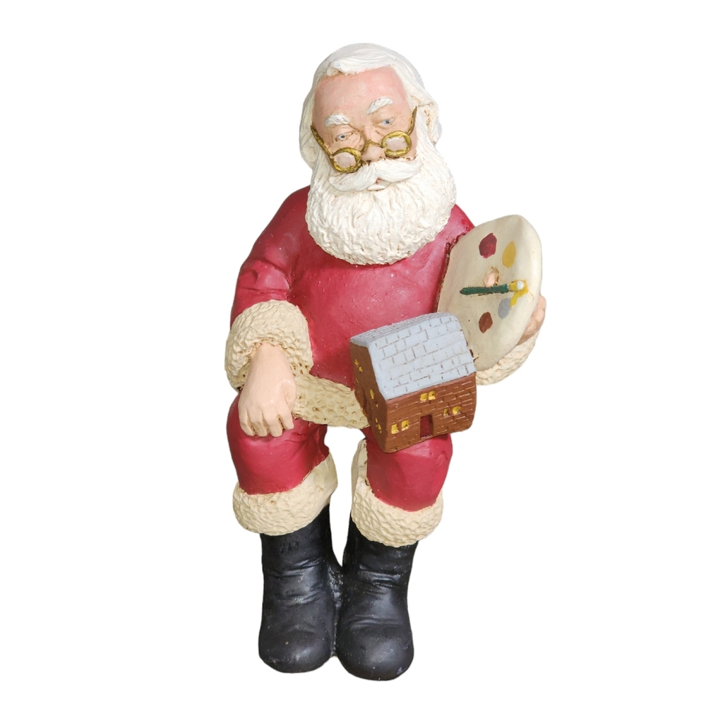 Vintage "JP" Marked Santa's Workshop Painting Santa‎ Shelf Sitter 6"X3.5"X3.25"